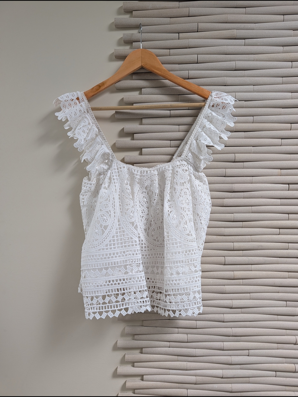 Anthro White Crochet Ruffle Strap Tank Top - Picture 15 of 15